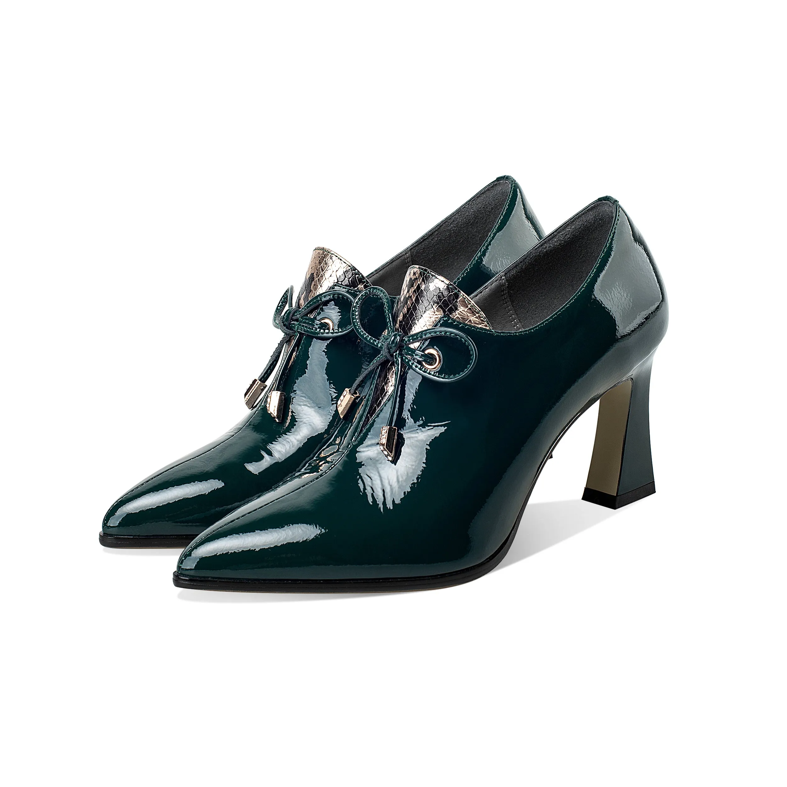 TinaCus Women's Patent Leather Handmade High Spool Heel Pointed Toe Zip Up Pump Shoes with Bownot