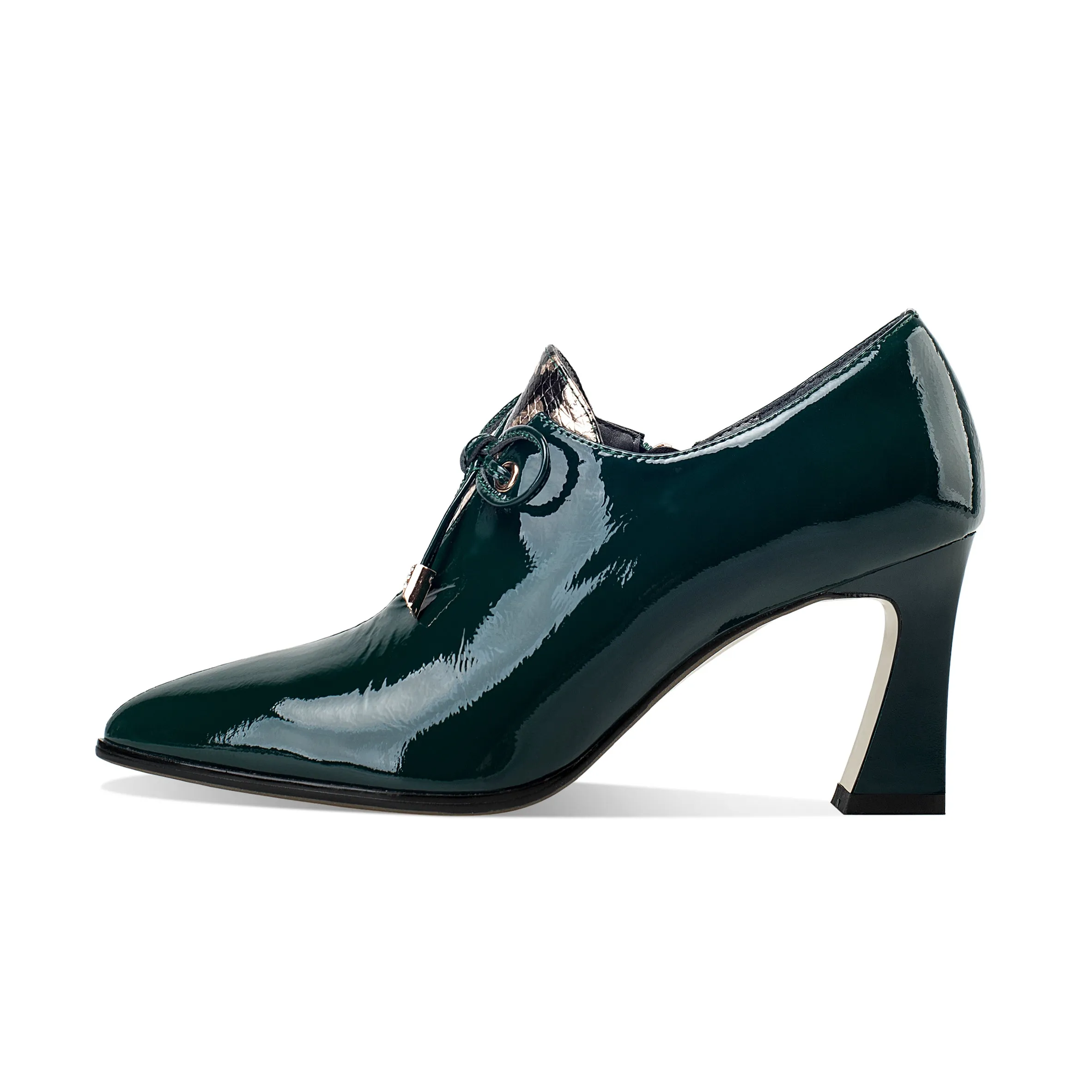 TinaCus Women's Patent Leather Handmade High Spool Heel Pointed Toe Zip Up Pump Shoes with Bownot