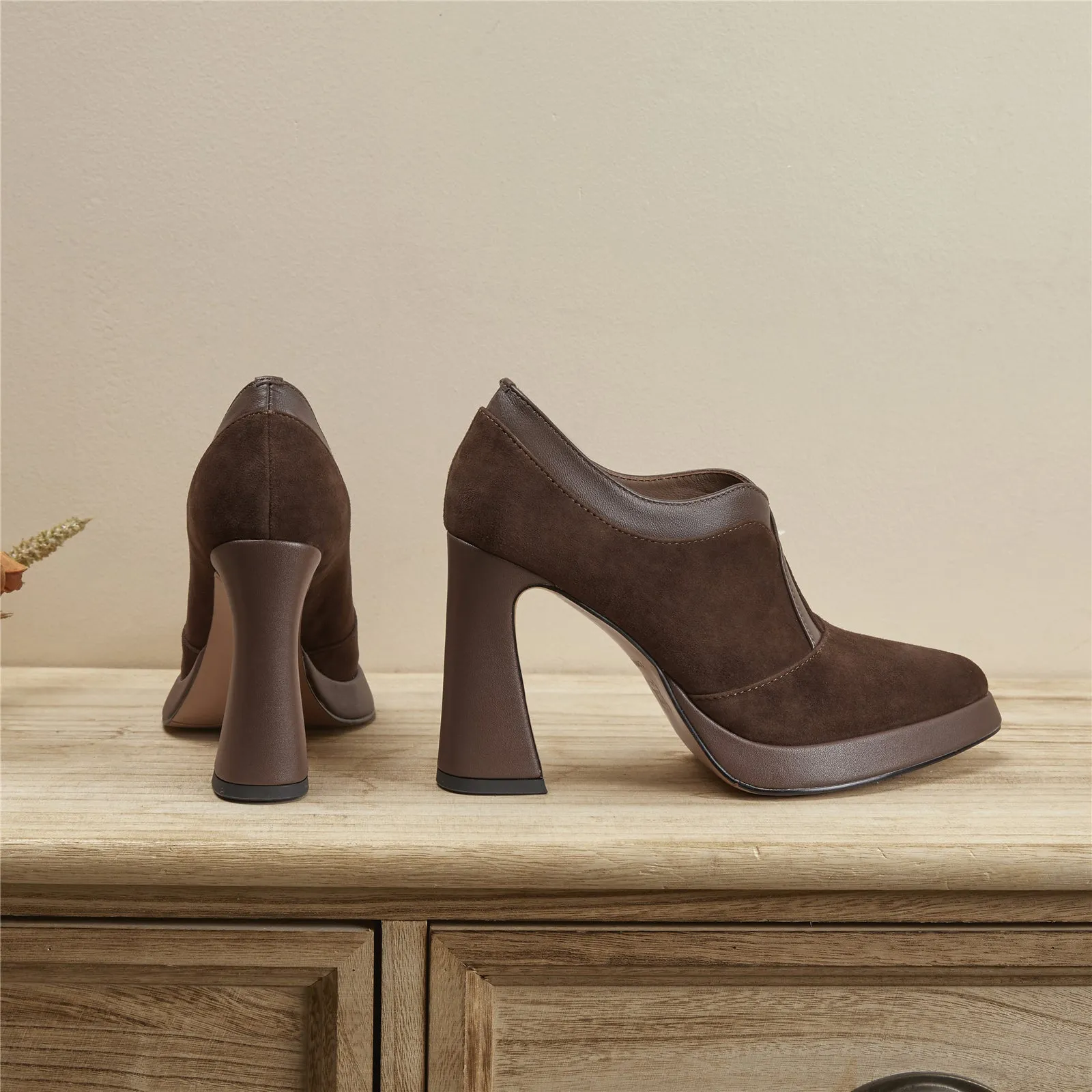 TinaCus Women's Suede Leather Handmade Platform High Heel Pumps Shoes